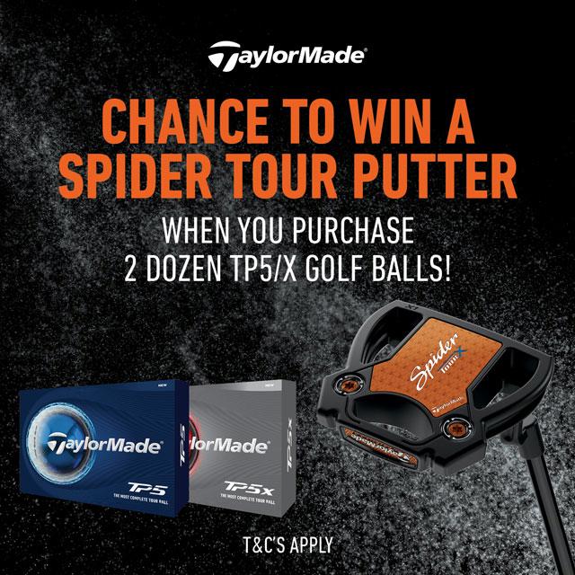 TaylorMade TP5 and TP5x golf balls with Spider Tour Putter prize draw promotion