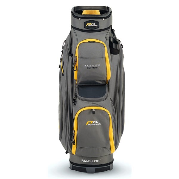 02 2024 powakaddy dlx lite cart bag gun metal yellow