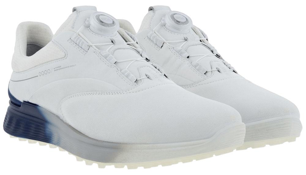 男性用 ECCO Golf S-THREE BOA Free Shipping - ECCO S-Three BOA Golf Shoes White/Caribbean