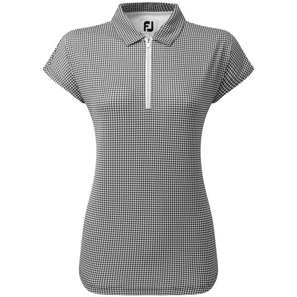 FootJoy Ladies Houndstooth Print Cap Sleeve Lisle Polo Shirt