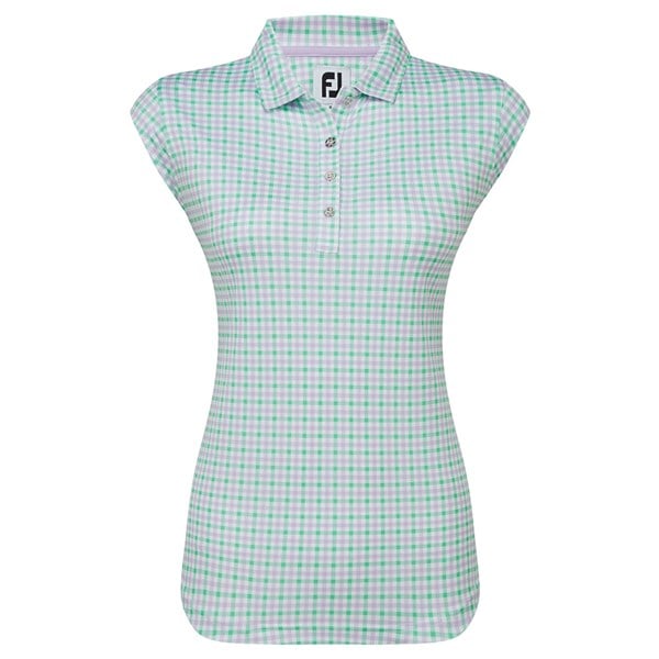 FootJoy Ladies Gingham Print Interlock Short Sleeved Polo Shirt