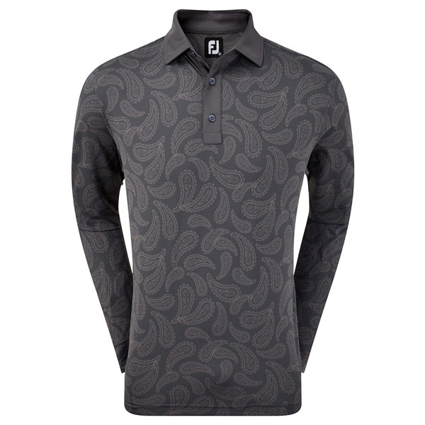 FootJoy Mens Long Sleeve Pique Tonal Paisley Print Polo Shirt