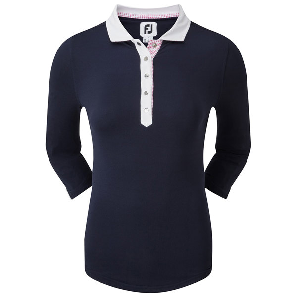 FootJoy Ladies Baby Pique 3/4 Sleeve Contrast Trim Polo Shirt
