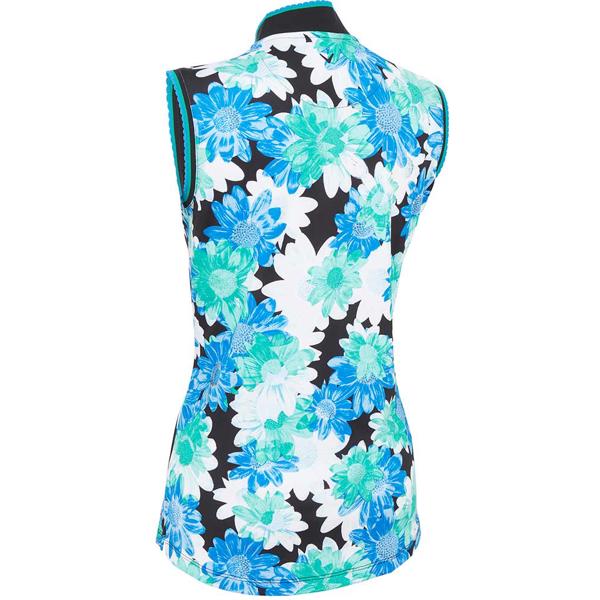 Callaway Ladies Printed Floral Zip Mock Neck Sleeveless Polo Shirt