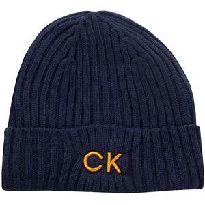 Calvin Klein Mens Ribbed Knit Embroidered Beanie Hat