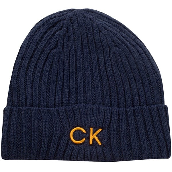 Calvin Klein Mens Ribbed Knit Embroidered Beanie Hat