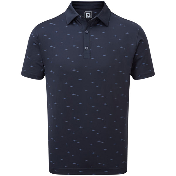 FootJoy Mens School Of Fish Print Lisle Polo Shirt
