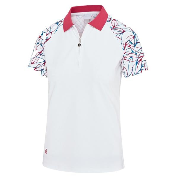 Island Green Ladies Summer Leaf Printed Sleeves Polo Shirt