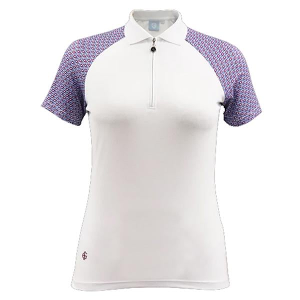 Island Green Ladies Geo Print Ribbed Collar Polo Shirt