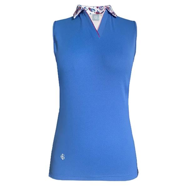 Island Green Ladies Leopard Print Collar Sleeveless Polo Shirt