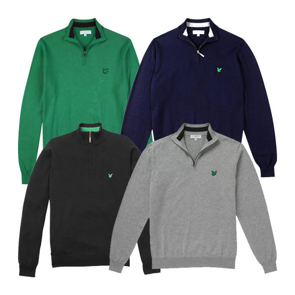 Lyle and Scott Mens Green Eagle Funnel Neck Half Zip Top