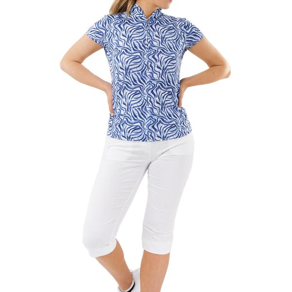 Pure Golf Ladies Rise Cap Sleeve Polo Shirt - Indigo Jungle