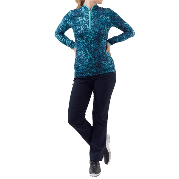 Pure Golf Ladies Ashlea Long Sleeve Zip Top - Tourmaline Leopard