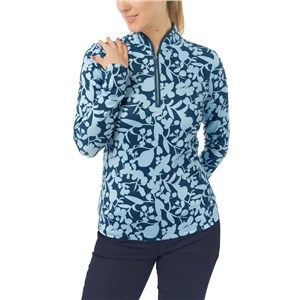 Pure Golf Ladies Ashlea Long Sleeve Zip Pullover - Midnight Rose Powder Blue