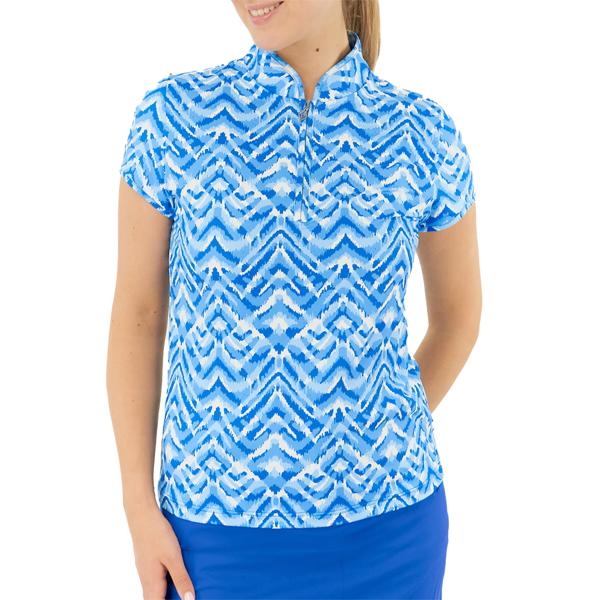 Pure Golf Ladies Rise Cap Sleeve Polo Shirt - Santorini Skies