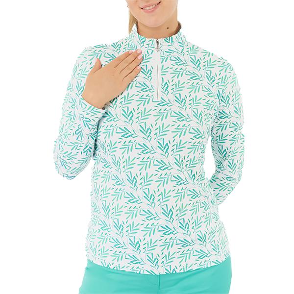 Pure Golf Ladies Serenity Long Sleeve Zip Top - Floating Palms White