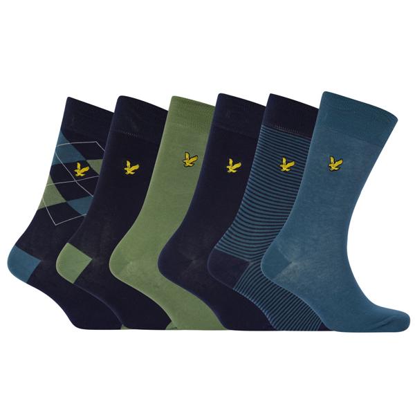 Lyle and Scott Mens Timothy Argyle And Plains Socks  (6 Pairs)