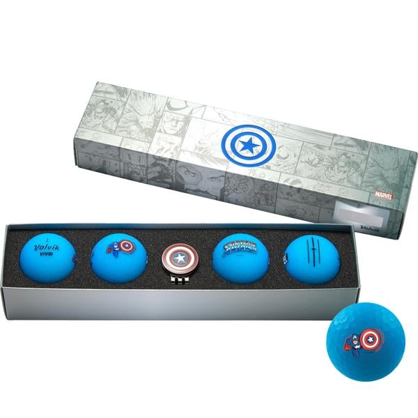 Volvik Vivid Marvel Captain America Golf Ball And Ball Marker Gift Set (4 Balls)