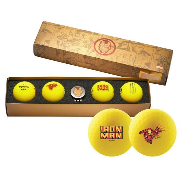 Volvik Vivid Marvel Iron Man Golf Ball And Ball Marker Gift Set (4 Balls)