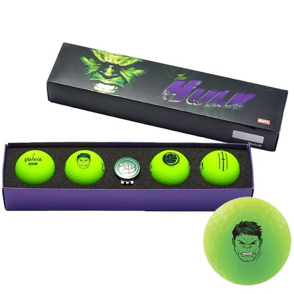 Volvik Vivid Marvel Hulk Golf Ball And Ball Marker Gift Set (4 Balls)